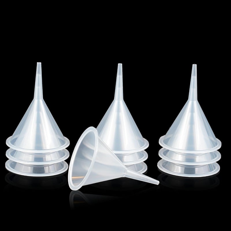 IoF Mini Clear Polyethylene Funnel Kit - 10 Pcs Narrow Neck Funnels for Perfume, Water Bottle, Powder, Capsule, Oils, Kitchen, Lab & More - Image 1