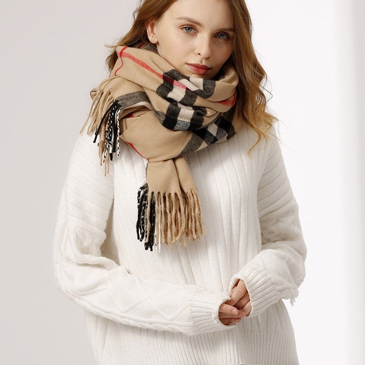 Women Winter Plaid Scarf with Tassels - Image 4