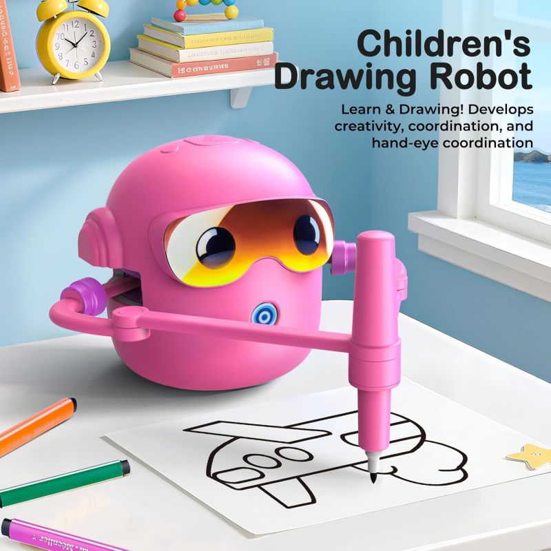 Drawing Robot: Pink Card-Based Auto-Drawing Coloring Toy - Upgraded Fast Card Recognition Early Educational Toy for Kids 3-8 Montessori Art English Learning - Image 2