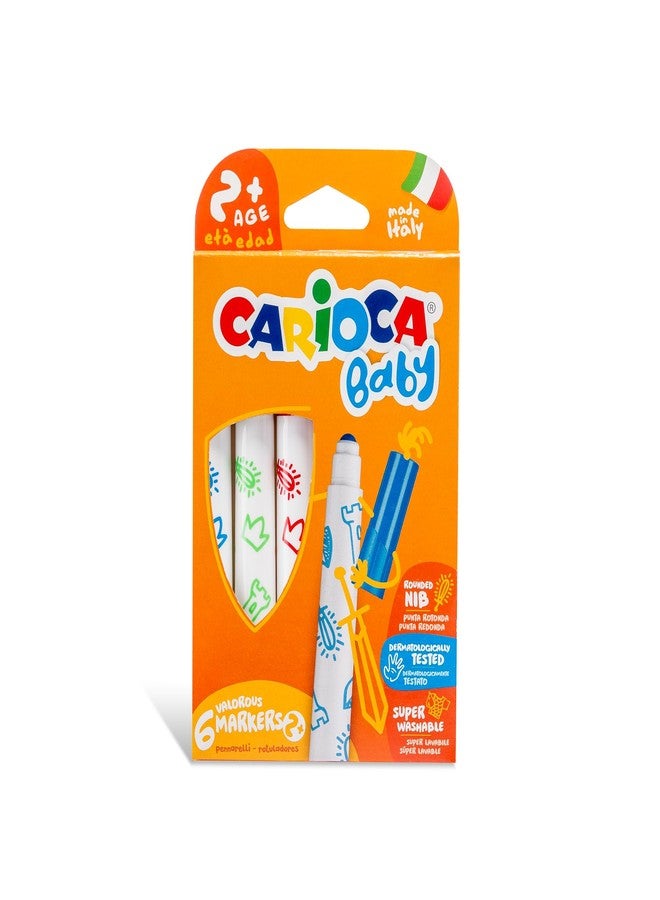CARIOCA Baby Markers for Toddlers 2+, 6-Pack, Super Washable Round Tip, Dermatologically Tested, Safe and Non-Toxic, Assorted Colors, School Supplies, Perfect for Early Creativity - Image 1