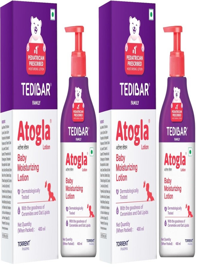 Atogla Baby Lotion 400ml from Tedibar Family with goodness of ceramides and oat lipids | No. 1* Pediatrician prescribed Moisturising Lotion- By Torrent Pharma (Pack of 2) - Image 1