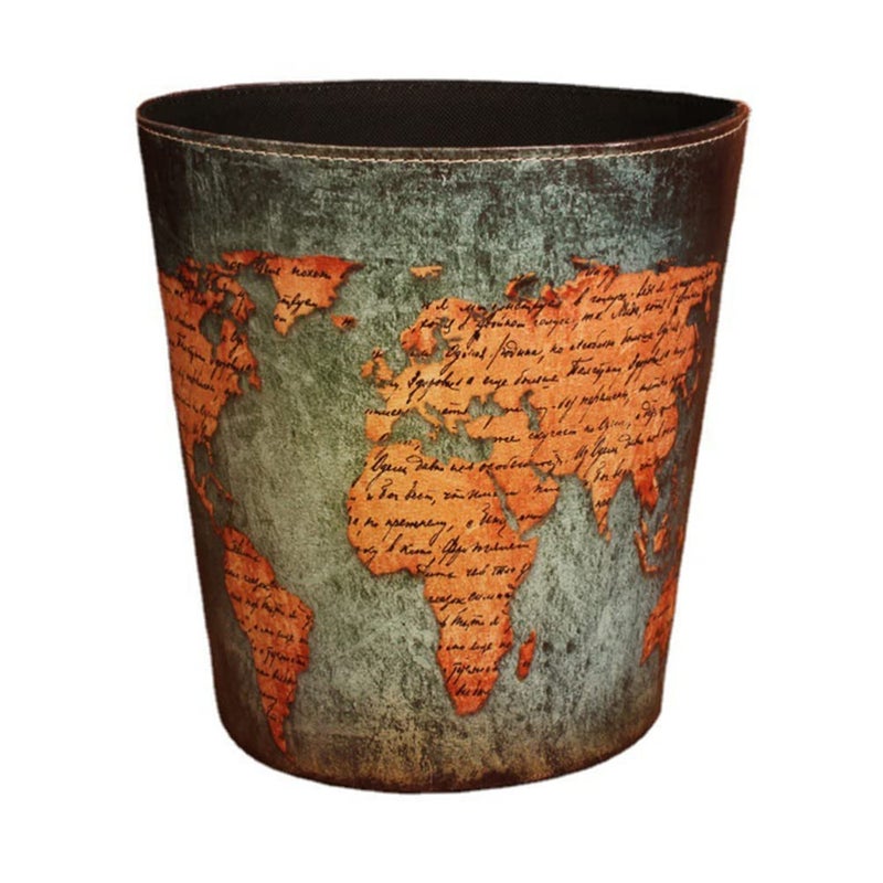 woobles Garbage Recycling Container Waste Basket Leather Trash Can England Style Office Garbage Container Bin Bedroom Paper Basket Recycling Buckets Can Household Furnishing Livingroom Trash - Image 1