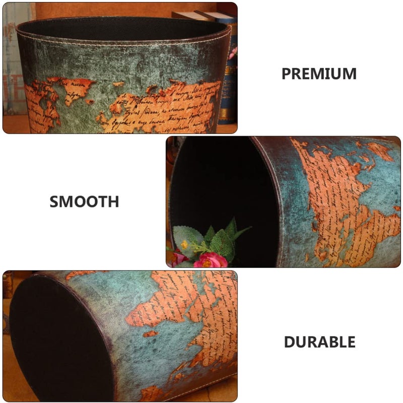 woobles Garbage Recycling Container Waste Basket Leather Trash Can England Style Office Garbage Container Bin Bedroom Paper Basket Recycling Buckets Can Household Furnishing Livingroom Trash - Image 4
