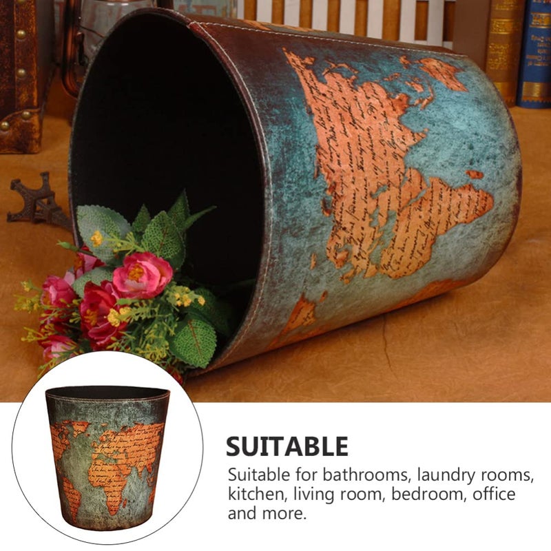 woobles Garbage Recycling Container Waste Basket Leather Trash Can England Style Office Garbage Container Bin Bedroom Paper Basket Recycling Buckets Can Household Furnishing Livingroom Trash - Image 5
