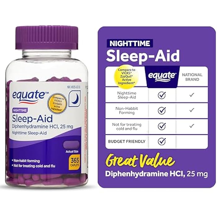 Diphenhydramine Hydrochloride 25mg Caplets for Nighttime Sleep Support - 365 Count - Image 2