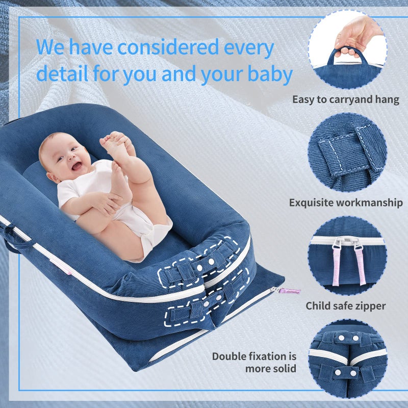 Pucmaoci Corduroy Baby Lounger Cover for Dockatot Deluxe + | 100% Cotton Hypoallergenic Newborn Premium Quality Spare Cover(Cover Only) (Blue) - Image 3