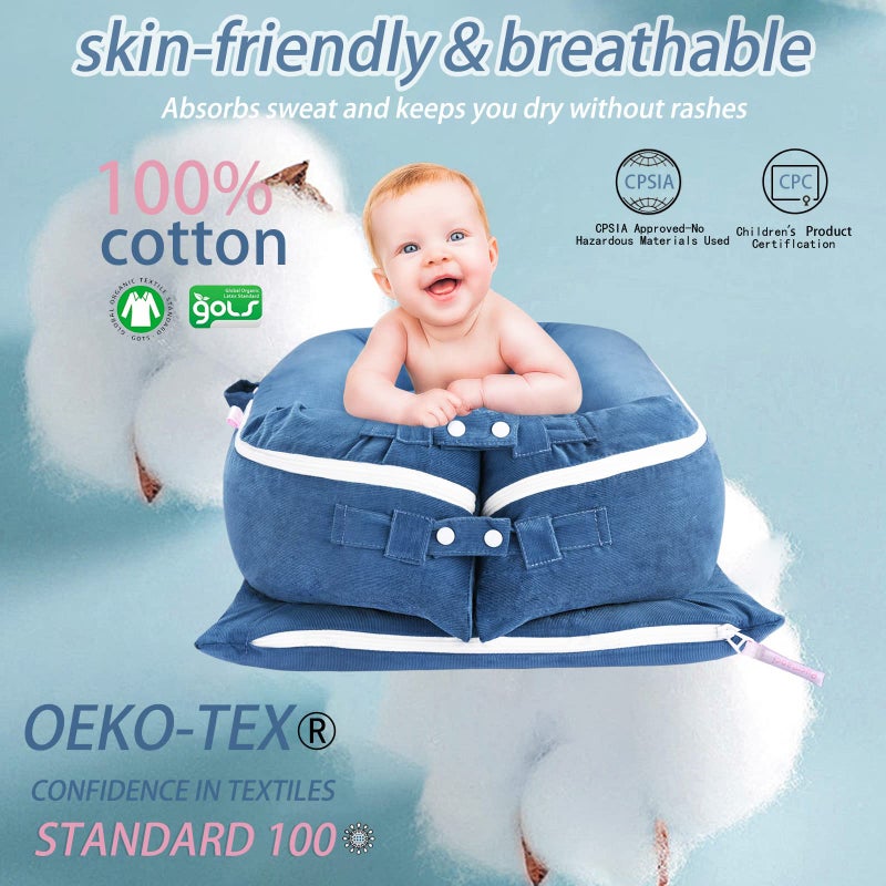 Pucmaoci Corduroy Baby Lounger Cover for Dockatot Deluxe + | 100% Cotton Hypoallergenic Newborn Premium Quality Spare Cover(Cover Only) (Blue) - Image 2