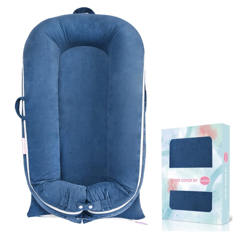 Pucmaoci Corduroy Baby Lounger Cover for Dockatot Deluxe + | 100% Cotton Hypoallergenic Newborn Premium Quality Spare Cover(Cover Only) (Blue) - Image 1