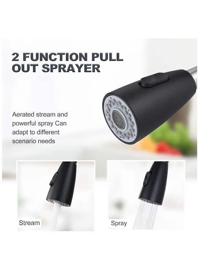 حنفية حوض المطبخ مع رذاذ سحب للأسفل 60 سم، صنبور مطبخ بوضعين للرش، خلاط حنفيات بمقبض واحد/حنفية للمطبخ، 360 قوس دوار من الفولاذ المقاوم للصدأ عالي القوس （أسود） - Image 3