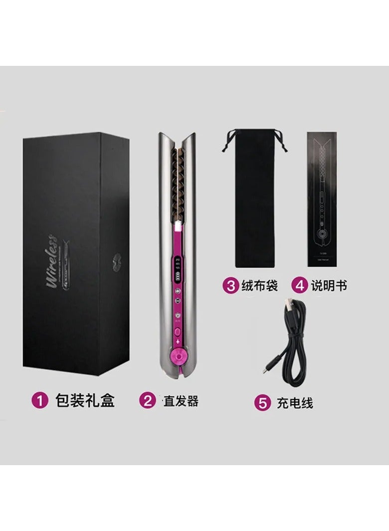 ارواق جهاز فرد الشعر اللاسلكي بشحن USB مستقيم ومجعد ثنائي الغرض، جهاز تجعيد الشعر المحمول ذو اللوحة المستقيمة - Image 1