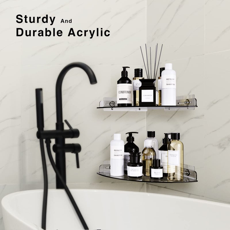 Bakzon Acrylic Corner Shower Shelves  2 Pack Adhesive Shower Caddy Organizer for Tile Walls  Wall Mounted Clear Bathroom Shower Shelves for Inside Shower & Kitchen Storage - Image 4