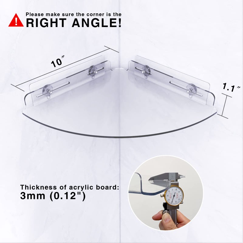 Bakzon Acrylic Corner Shower Shelves  2 Pack Adhesive Shower Caddy Organizer for Tile Walls  Wall Mounted Clear Bathroom Shower Shelves for Inside Shower & Kitchen Storage - Image 2