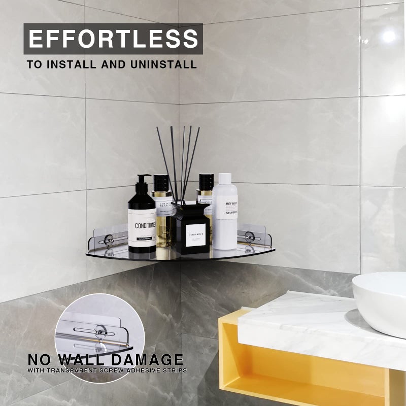 Bakzon Acrylic Corner Shower Shelves  2 Pack Adhesive Shower Caddy Organizer for Tile Walls  Wall Mounted Clear Bathroom Shower Shelves for Inside Shower & Kitchen Storage - Image 3