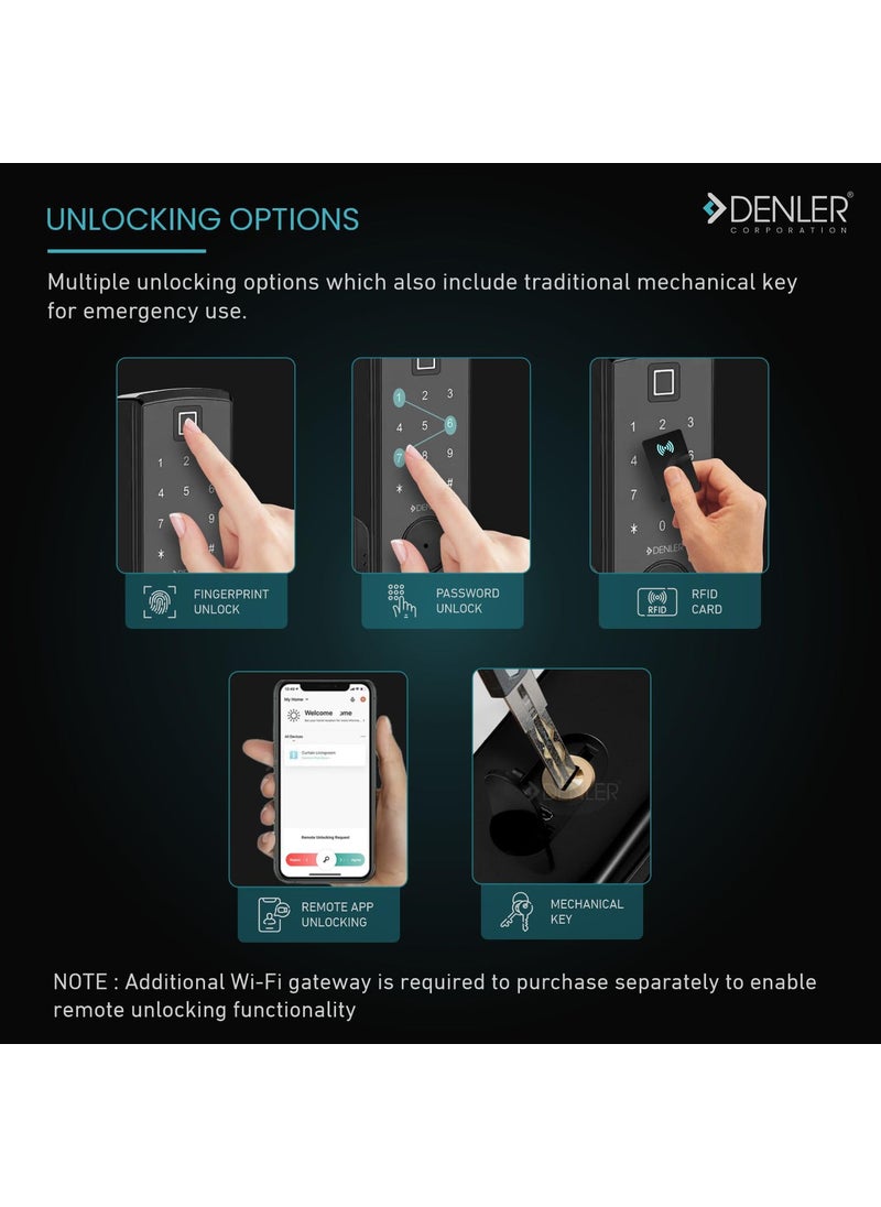 Denler DB04 Automatic Bluetooth Smart Door Lock Digital Door Lock Fingerprint Lock PIN Manual Key Access min 3245mm Doors 3 Years Warranty
