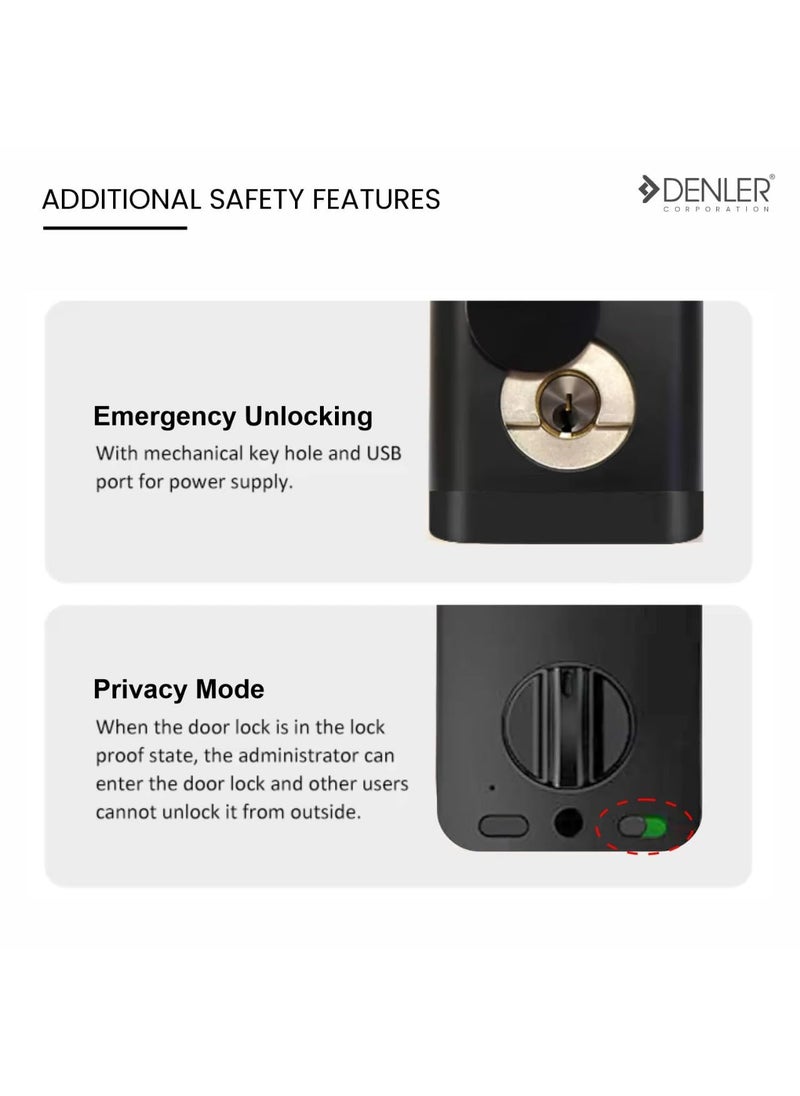 Denler DB04 Automatic Bluetooth Smart Door Lock Digital Door Lock Fingerprint Lock PIN Manual Key Access min 3245mm Doors 3 Years Warranty