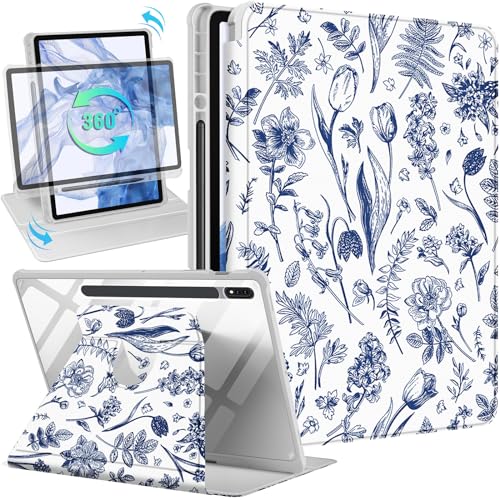 Wazzasoft for Samsung Galaxy Tab S7 FeS7 PlusS8 Plus Case 124 Inch Folio Cover Pencil Holder Women Girls Cute Girly Floral Unique Design Rotating Tablet S8 Plus 2022S7 Plus 2021S7 FE 5G Cases - Image 1