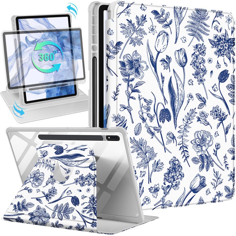 Wazzasoft for Samsung Galaxy Tab S7 FeS7 PlusS8 Plus Case 124 Inch Folio Cover Pencil Holder Women Girls Cute Girly Floral Unique Design Rotating Tablet S8 Plus 2022S7 Plus 2021S7 FE 5G Cases - Image 2
