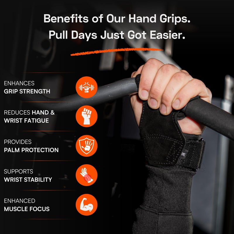 MaxOut360 Lifting Grips for Weight Lifting, Powerlifting & Weightlifting Grips with Enhanced Grip, Double Layer Leather Gym Grips for Deadlifts & Back Workouts, Black - Image 4