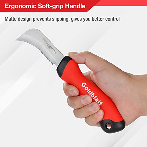 Goldblatt Stainless Steel Roofing & Flooring Knife - Linoleum Cutter with Soft-Grip Handle, Hook Knife for Cutting Carpet, Cable Skinning, Wallpaper, Turf - Image 4