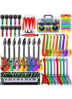 Max Fun Inflatable Rock Star Toy Set, 48Pcs Inflatable Party Props For Kids 80S 90S Party Decorations Inflatable Guitars Inflate Rock Band Assortment Party Favors (Random Color)  - Image 1