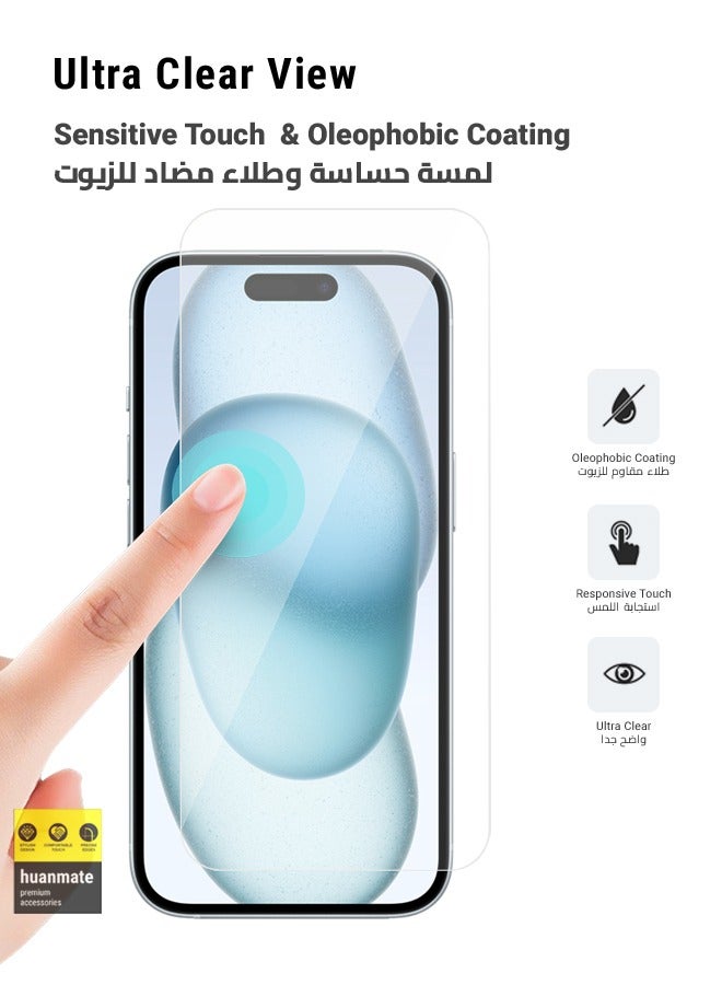 huanmate واقي شاشة من الزجاج المقوى لهاتف أبل آيفون 15 شفاف - Image 4