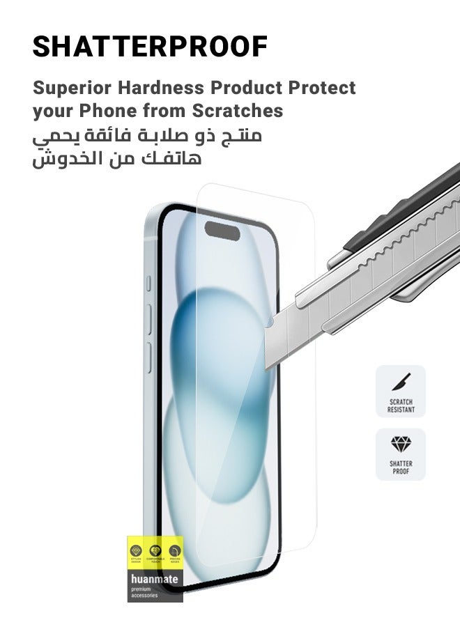 huanmate واقي شاشة من الزجاج المقوى لهاتف أبل آيفون 15 شفاف - Image 3