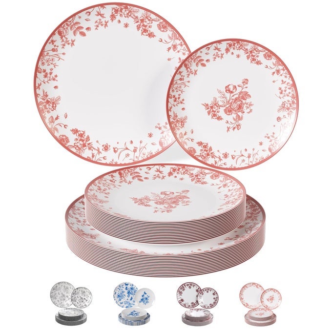 DISPOSABLE PLATES FOR PARTY SUPPLIES PINK FLORAL PLASTIC PLATES FOR WEDDING 80 PCS 40 X 8 40 X 10 DINNER PLATE SETS FLORAL PLATE SET DISPOSABLE PLASTIC DINNERWARE SETS