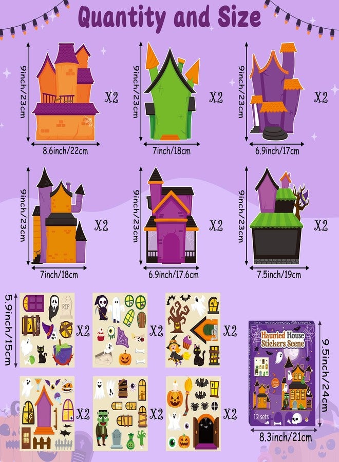 CY2SIDE Halloween Haunted House Scene Sticker - 12 Set Halloween Ghost Sticker Art Craft for Kids School Rewards, Make a Haunted House Scene Game for Classroom Activities, Trick or Treat Party Favors - Image 2
