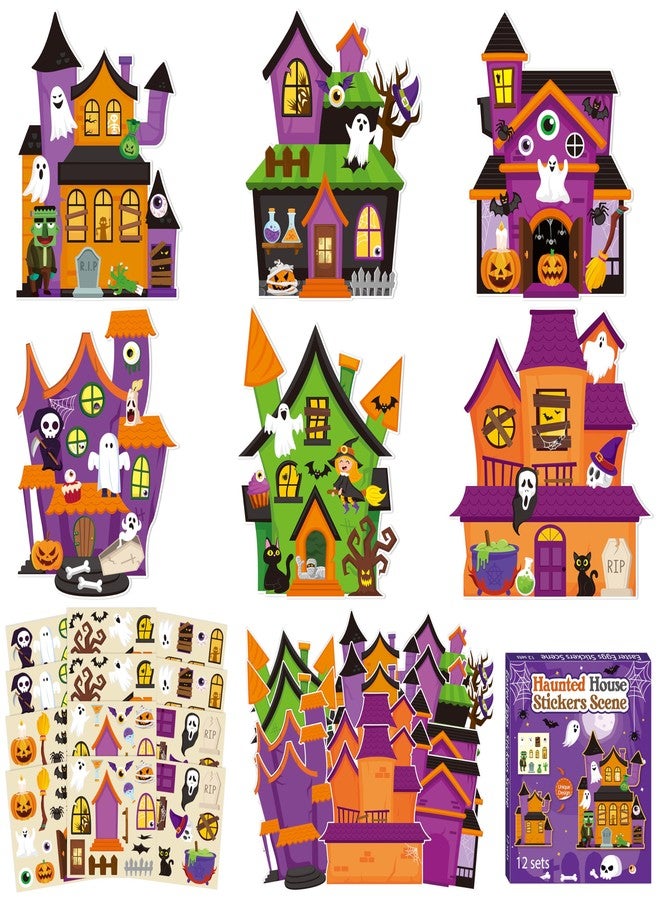 CY2SIDE Halloween Haunted House Scene Sticker - 12 Set Halloween Ghost Sticker Art Craft for Kids School Rewards, Make a Haunted House Scene Game for Classroom Activities, Trick or Treat Party Favors - Image 1