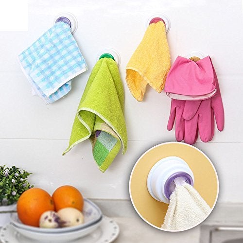 SpiderJuice SpiderJuice Cute Mini Circular Self Adhesive Rubber Pad Cloth Towel Handkerchief Holder Push in Clip Hanger Home Decor Pack of 2 Random Color - Image 2