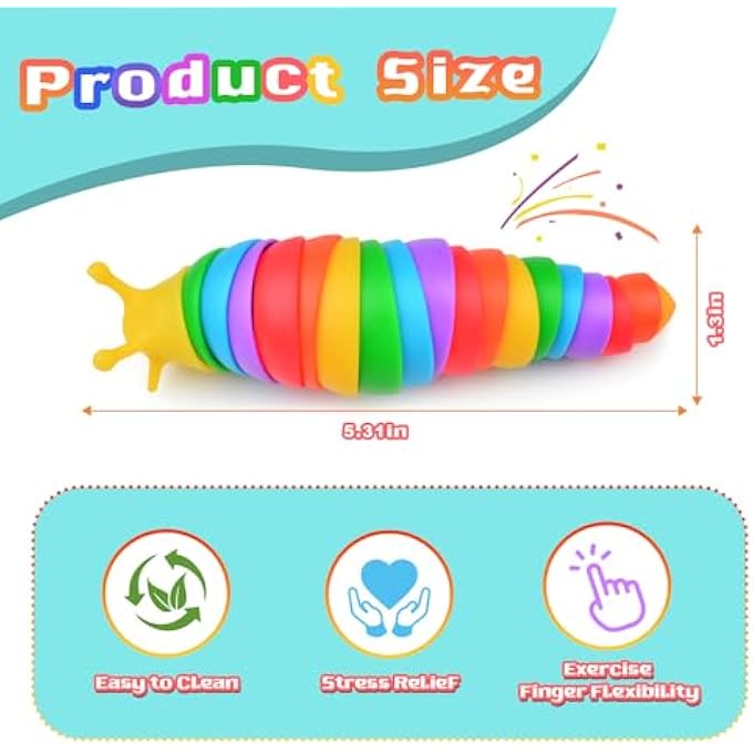 Cevioce 4 PCS Fidget Slug Toys Sensory Slug Toys Party Favors for Adults & Kids A - Image 3
