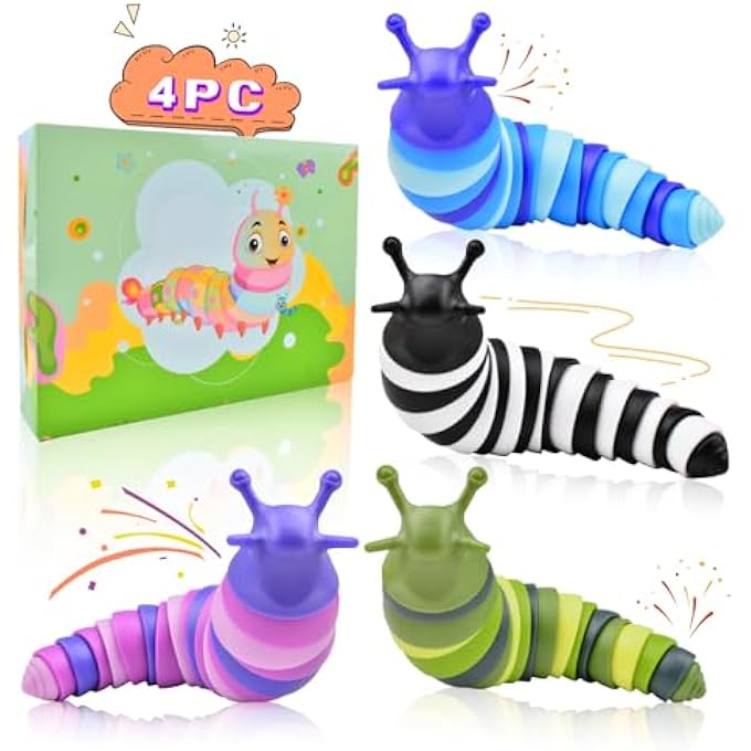 Cevioce 4 PCS Fidget Slug Toys Sensory Slug Toys Party Favors for Adults & Kids A - Image 1