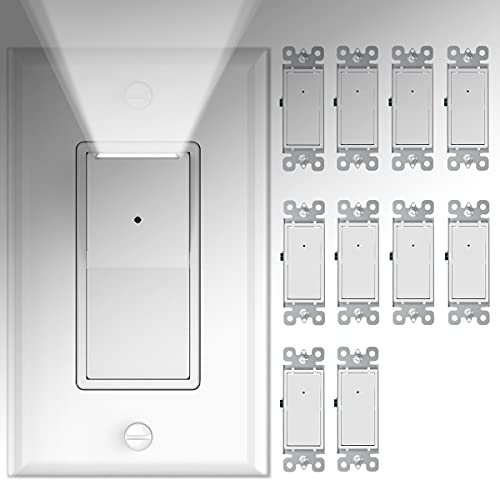 SOZULAMP 10 Pack SOZULAMP Light Switch with LED Night Light 15Amp 120/277Volt Rocker Single Pole Wall Switch, Automatic On/Off Sensor - Image 1