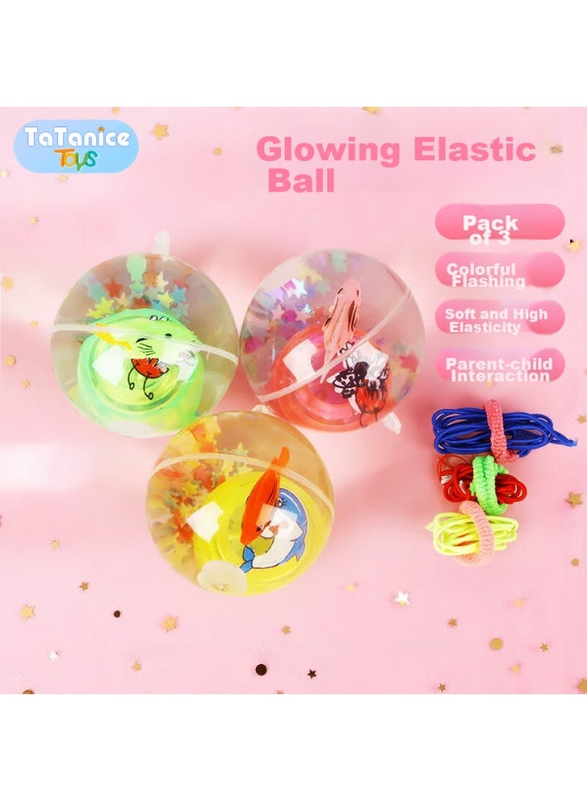 Tatanice Children's Light-up Elastic Ball Toy, Flashing Bouncy Ball, 3 Luminous Balls With String, Crystal Balls, Birthday Gift For Boys And Girls - Image 1