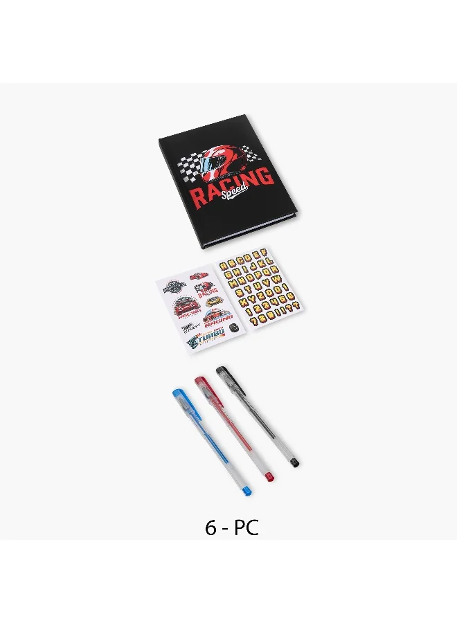 Lifestyle Stationery Set-Racing Speed Print-Includes Notebook. Stickers & Pens-- (Paper) Black&Red \ 22X21X1.8