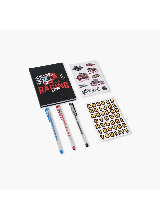 Lifestyle Stationery Set-Racing Speed Print-Includes Notebook. Stickers & Pens-- (Paper) Black&Red \ 22X21X1.8