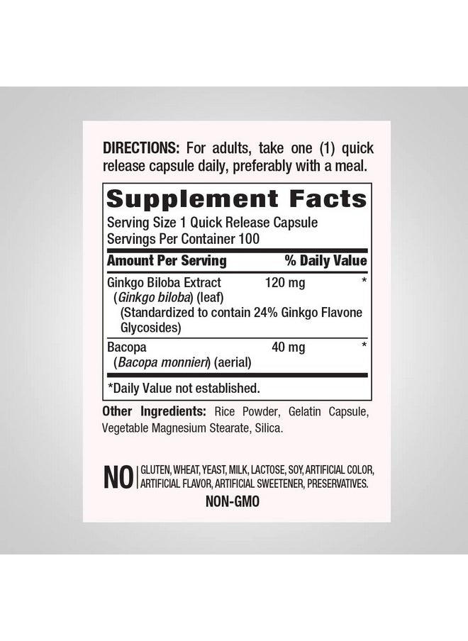Piping Rock - Ginkgo Biloba 120Mg ; 100 Capsule Pills ; Standardized Extract Supplement ; Non Gmo Gluten Free - Image 1