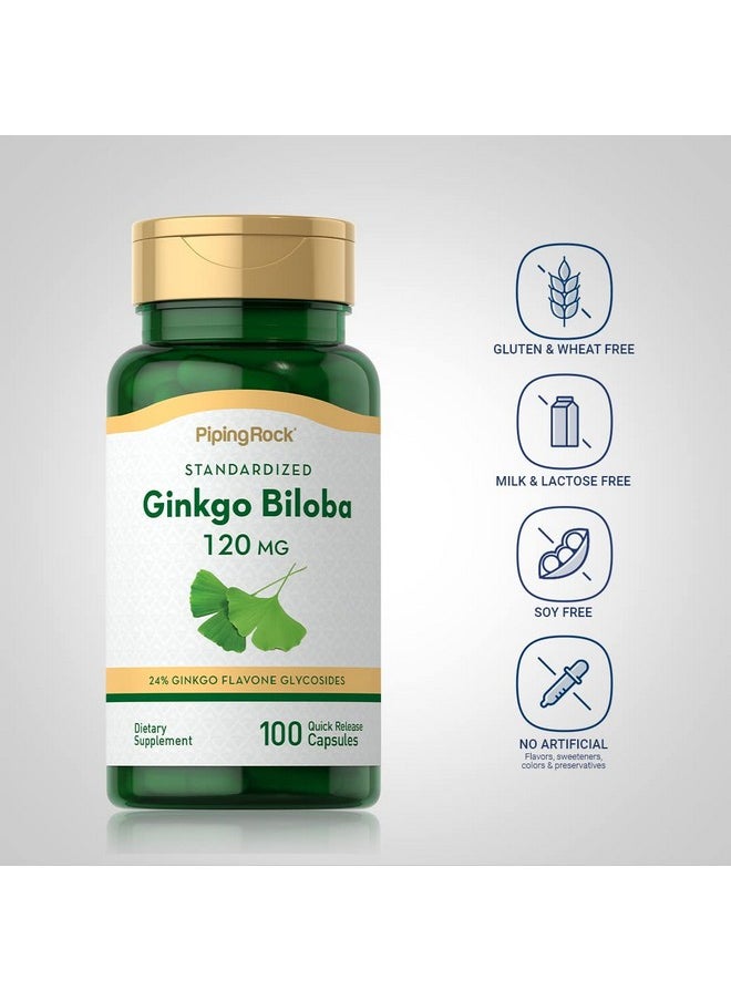Piping Rock - Ginkgo Biloba 120Mg ; 100 Capsule Pills ; Standardized Extract Supplement ; Non Gmo Gluten Free - Image 1