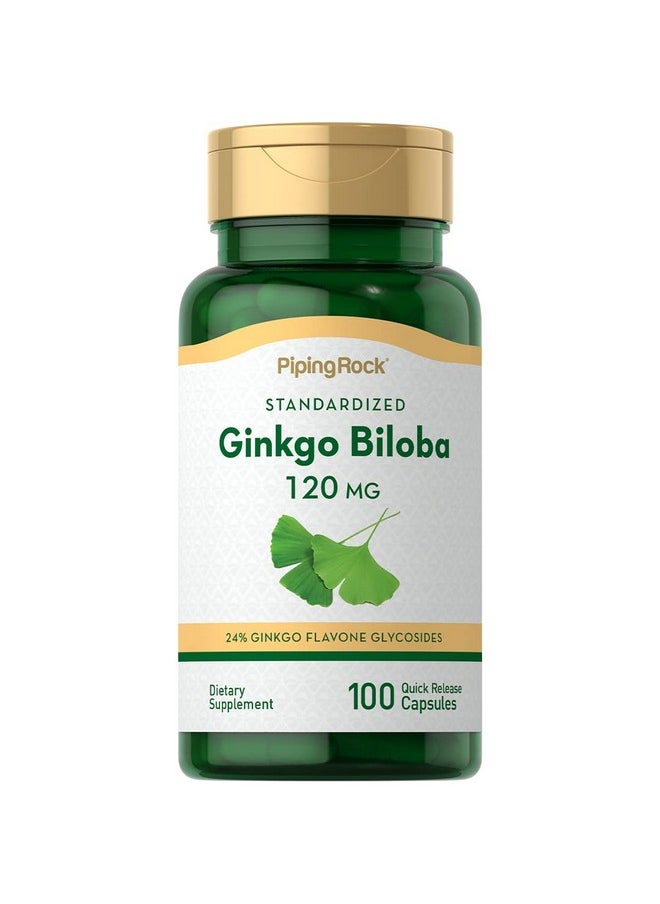 Piping Rock - Ginkgo Biloba 120Mg ; 100 Capsule Pills ; Standardized Extract Supplement ; Non Gmo Gluten Free - Image 1