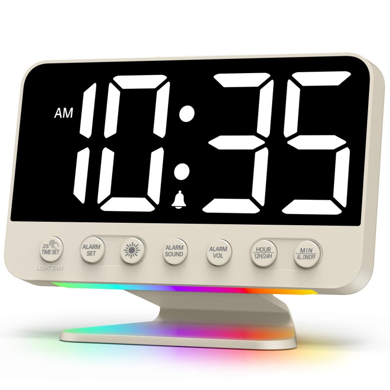 Odokee Digital Alarm Clocks for Bedrooms Large Bold Number 5 Brightness Dimmer  Easy to Read Across The Room  5 Alarm Sound 8 Night Light  Putty