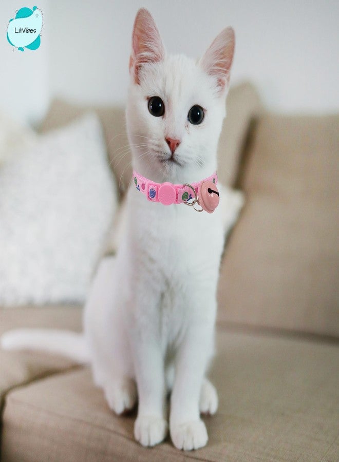 LitVibes Cat Collar With Bell,Kitten Kitty & Small Dogs Soft Adjustable Collar,Safe,Breakaway For Cats And Puppies-Pink (Lollipop Design),14 cm,W_2 cm - Image 3
