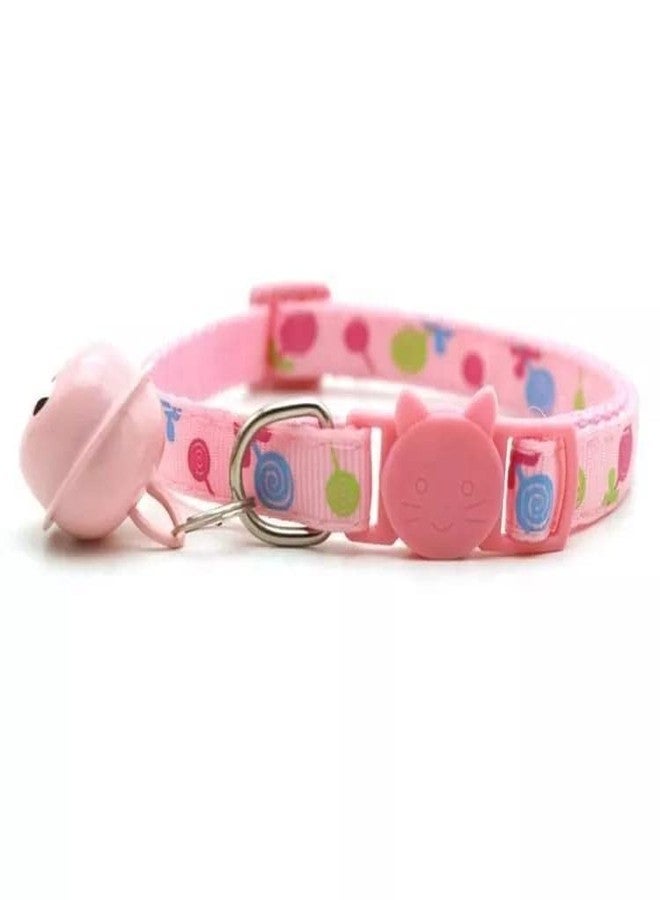 LitVibes Cat Collar With Bell,Kitten Kitty & Small Dogs Soft Adjustable Collar,Safe,Breakaway For Cats And Puppies-Pink (Lollipop Design),14 cm,W_2 cm - Image 1