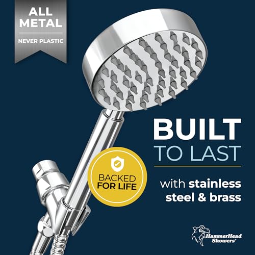 HammerHead Showers® Solid Metal Handheld Shower Head with Hose and Brass Holder - CHROME - 2.5 GPM High Pressure Shower Heads with Adjustable Shower Wand Bracket - 6ft Flexible Extension - Image 2