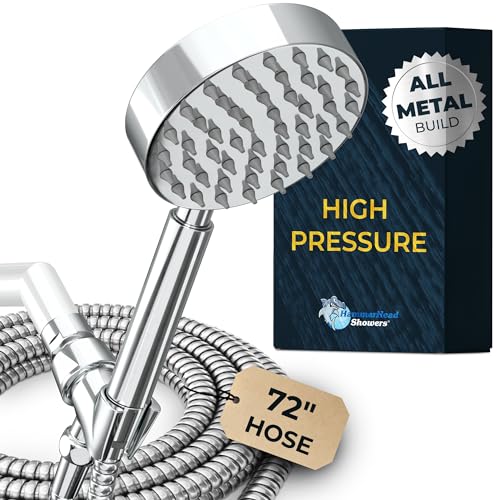 HammerHead Showers® Solid Metal Handheld Shower Head with Hose and Brass Holder - CHROME - 2.5 GPM High Pressure Shower Heads with Adjustable Shower Wand Bracket - 6ft Flexible Extension - Image 1