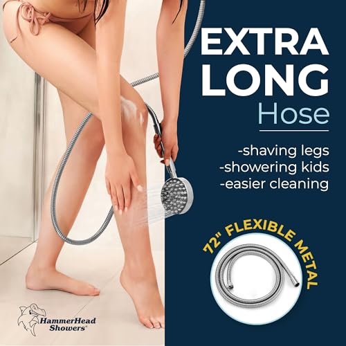 HammerHead Showers® Solid Metal Handheld Shower Head with Hose and Brass Holder - CHROME - 2.5 GPM High Pressure Shower Heads with Adjustable Shower Wand Bracket - 6ft Flexible Extension - Image 4