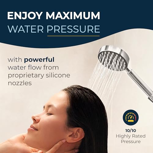 HammerHead Showers® Solid Metal Handheld Shower Head with Hose and Brass Holder - CHROME - 2.5 GPM High Pressure Shower Heads with Adjustable Shower Wand Bracket - 6ft Flexible Extension - Image 3