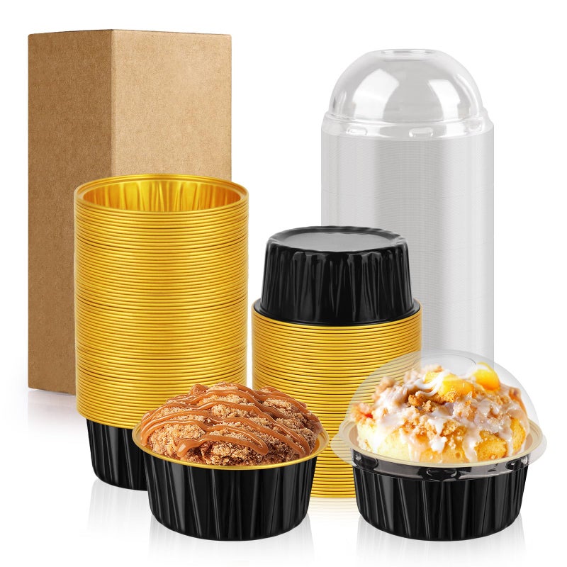 CXIIPOL 60 Pack 5 OZ Round Mini Aluminum Pans with Lids, Disposable Aluminum Foil Baking Pans with Lids, Mini Cake Containers for Birthday Party, Wedding, Baby Shower, Holiday Celebration - Image 1