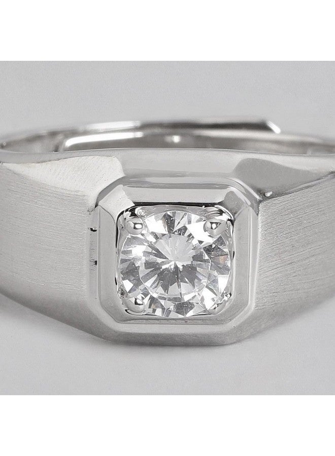 Zavya ZAVYA 925 Sterling Silver Cubic Zirconia CZ Studded Rhodium Plated Adjustable Ring for Men | Gift for Men and Boys | With Certificate of Authenticity and 925 Hallmark  - Image 5