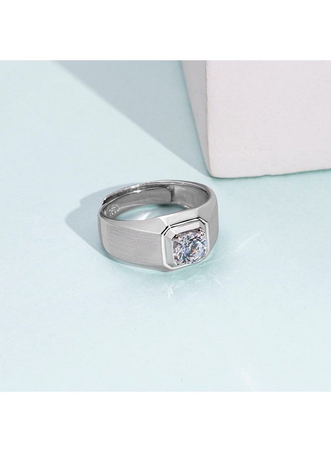 Zavya ZAVYA 925 Sterling Silver Cubic Zirconia CZ Studded Rhodium Plated Adjustable Ring for Men | Gift for Men and Boys | With Certificate of Authenticity and 925 Hallmark  - Image 2
