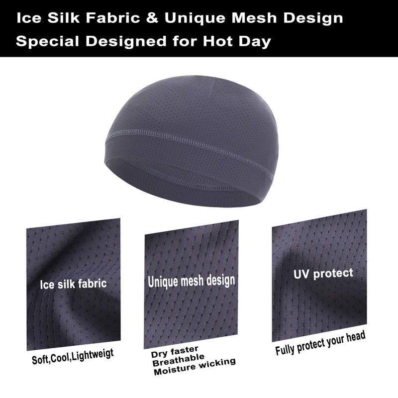 WSHSTS Mesh Dry-Fit Helmet Liner for Men Women,Cooling Skull Cap Moisture Wicking Breathable Summer Head Beanie (Black,Grey,Olive Green) - Image 3